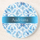 ブルーホワイトろうけつ染めフローラ コースター (正面)