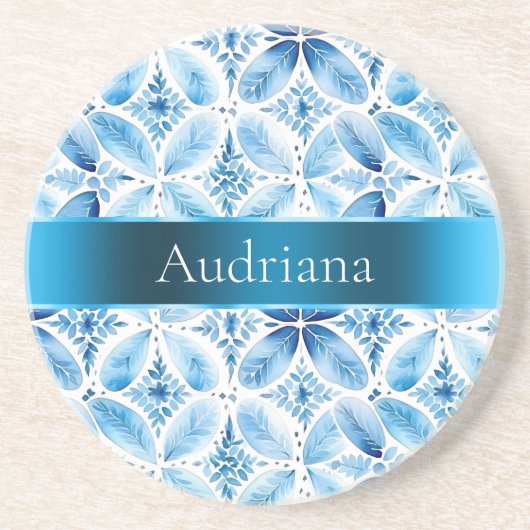 ブルーホワイトろうけつ染めフローラ コースター (正面)