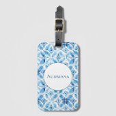 ブルーホワイトろうけつ染めフローラ ラゲッジタグ (正面縦)