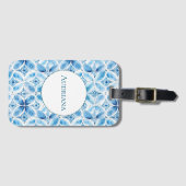 ブルーホワイトろうけつ染めフローラ ラゲッジタグ (正面横)
