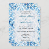 ブルーホワイトろうけつ染め結婚フローラ 招待状 (正面/裏面)
