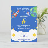 ブルーホワイトアウタースペースバースデーパーティーへの招待 招待状 (スタンド正面)