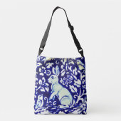 ブルーホワイトアクアウサギバーズ葉ショッピングトート クロスボディバッグ (裏面)