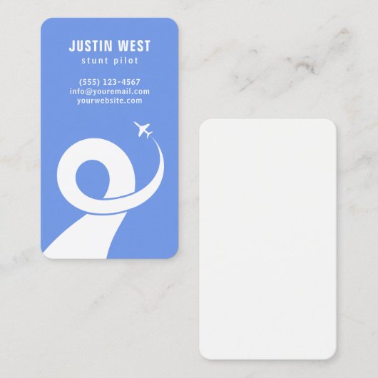 ブルーホワイトアクロバティック飛行機シルエットスタントパイロット 名刺 (正面/裏面)