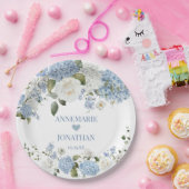 ブルーホワイトアジサイ、ホワイトローズフローラ結婚ズ ペーパープレート (パーティー)