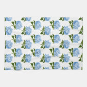 ブルーホワイトアンティークアジサイイラストレーションパターン キッチンタオル (横)