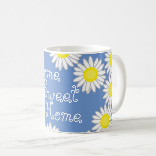 ブルーホワイトアンドイエローホームスウィートホームデイジー コーヒーマグカップ (正面右)