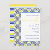 ブルーホワイトイエローレモンズマジョリカブライダルシャワー 招待状 (正面/裏面)