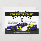 ブルーホワイトイエローレースカー誕生日パーティー カード (正面)