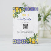 ブルーホワイトイエロー地中海のタイルレモンズ結婚ーズ エンクロージャーカード (スタンド正面)
