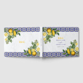 ブルーホワイトイエロー地中海のタイルレモンズ結婚ーズ ゲストブック (全面)