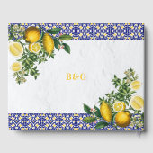 ブルーホワイトイエロー地中海のタイルレモンズ結婚ーズ ゲストブック (裏面)