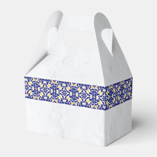 ブルーホワイトイエロー地中海のタイルレモンズ結婚ーズ フェイバーボックス (裏面サイド)