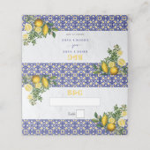 ブルーホワイトイエロー地中海のタイルレモンズ結婚ーズ プレイスカード (外部開封)