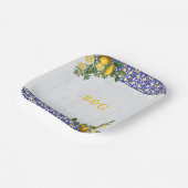 ブルーホワイトイエロー地中海のタイルレモンズ結婚ーズ ペーパープレート (傾斜あり)