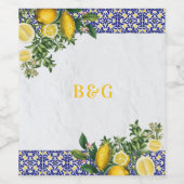 ブルーホワイトイエロー地中海のタイルレモンズ結婚ーズ ワインラベル (シングルラベル)