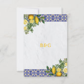 ブルーホワイトイエロー地中海のタイルレモンズ結婚ーズ 出欠カード (裏面)