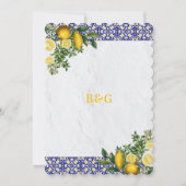 ブルーホワイトイエロー地中海のタイルレモンズ結婚ーズ 招待状 (裏面)