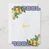 ブルーホワイトイエロー地中海のタイルレモンズ結婚ーズ 招待状 (裏面)