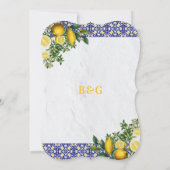 ブルーホワイトイエロー地中海のタイルレモンズ結婚ーズ 招待状 (裏面)