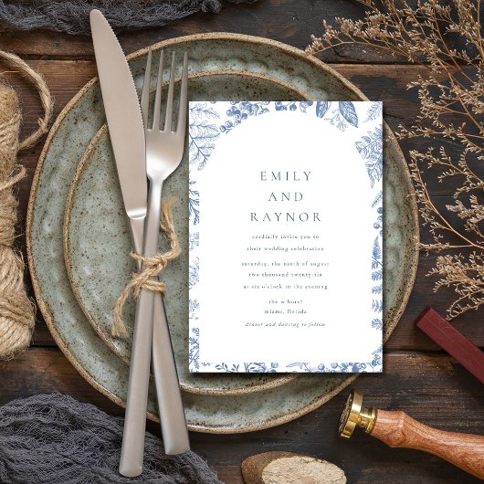 ブルーホワイトウィロー結婚フローラ 招待状