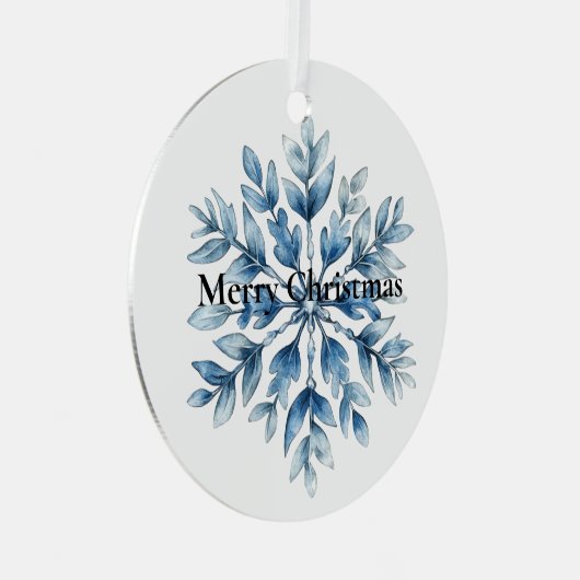 ブルーホワイトウィンタースノーフレーククリスマス メタルオーナメント (正面右)