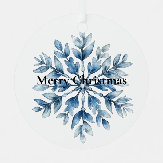 ブルーホワイトウィンタースノーフレーククリスマス メタルオーナメント (正面)