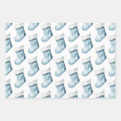 ブルーホワイトウィンタースノーフレークスツリーズストッキング ラッピングペーパーシート (正面3)