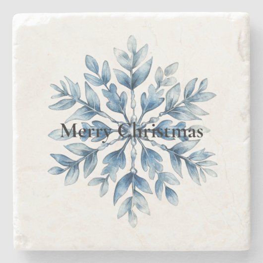 ブルーホワイトウィンタースノーフレーク ストーンコースター (正面)
