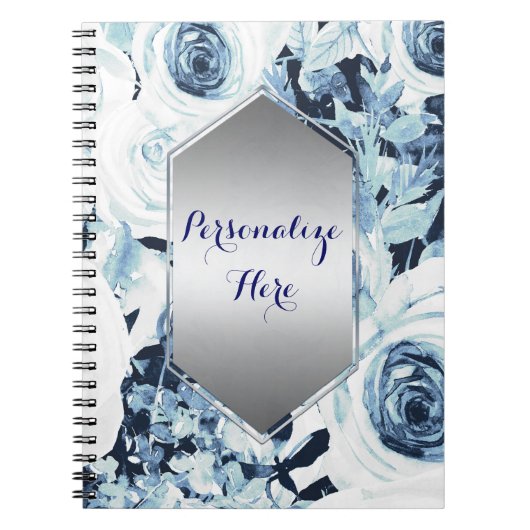 ブルーホワイトウィンターフローラバラヴィンテージシャビーシック ノートブック (正面)