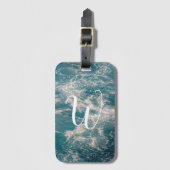 ブルーホワイトウェーブズシーカリブのケープモノグラム ラゲッジタグ (正面縦)