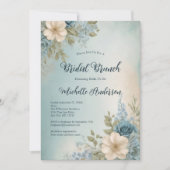 ブルーホワイトウォーターカラーフローラブライダルシャワーブランチ 招待状 (正面)