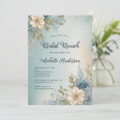 ブルーホワイトウォーターカラーフローラブライダルシャワーブランチ 招待状 (スタンド正面)