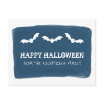 ブルーホワイトウォーター色こうもりハロウィンポストカード