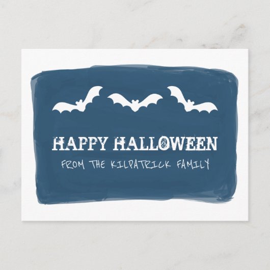ブルーホワイトウォーター色こうもりハロウィンポストカード ポストカード (正面)