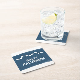 ブルーホワイトウォーター色こうもりハロウィーン スクエアペーパーコースター