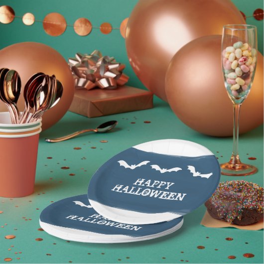 ブルーホワイトウォーター色こうもりハロウィーン ペーパープレート (複数)