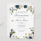 ブルーホワイトウォーター色フローラキンセエレガントニェラ 招待状 (正面)