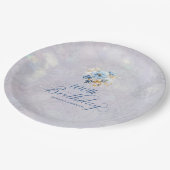 ブルーホワイトウォーター色フローラ100誕生日 ペーパープレート (アングル)