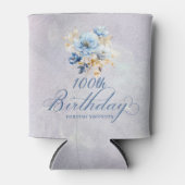 ブルーホワイトウォーター色フローラ100誕生日 缶クーラー (正面)