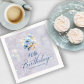 ブルーホワイトウォーター色フローラ90誕生日 スタンダードランチョンナプキン