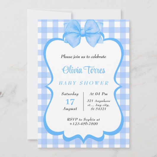 ブルーホワイトウォーター色ベビーシャワー招待状 招待状 (正面)