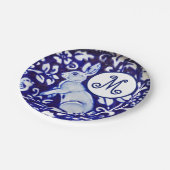 ブルーホワイトウサギ鳥フローラモノエレガントグラム ペーパープレート (アングル)