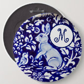 ブルーホワイトウサギ鳥フローラモノエレガントグラム 缶バッジ (正面&裏面)