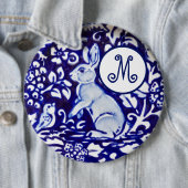 ブルーホワイトウサギ鳥フローラモノエレガントグラム 缶バッジ (インサイチュ)