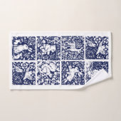 ブルーホワイトウッドランドアニマルズフォレストキツネウサギ熊 バスタオルセット (ハンドタオル)