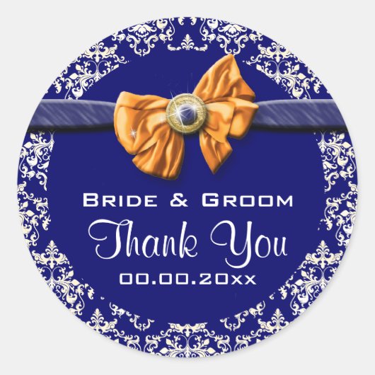 ブルーホワイトオレンジダマエレガントスク ラウンドシール (正面)