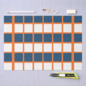 ブルーホワイトオレンジ市松模様にスクエア誕生日 薄葉紙 (クラフト)