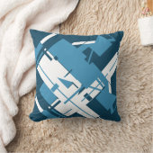 ブルーホワイトオンダークターコイズ対角線抽象芸術 クッション (ブランケット)
