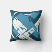 ブルーホワイトオンダークターコイズ対角線抽象芸術 クッション (裏面)